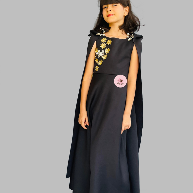 Black Rhinestones Cape Sleeves Long Formal Dress – Modsele